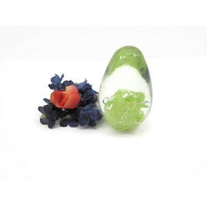 Vintage Paperweight Glass Egg Shaped Green Swirl